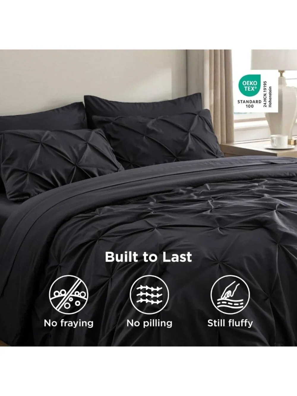 Cozy 7-Piece Full Size Comforter Set with Sheets, Black Bedding for Ultimate
